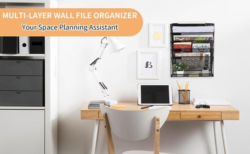 Modern Made Hanging Wall File Organizer - 6 Tiers Mail Organizer Wall Mounted - Multi Layer Wall Hanging File Organizer, Black Durable Metal Mail Holder