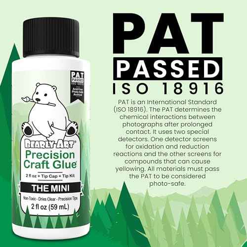 Bearly Art Precision Craft Glue - The Mini - 2fl oz with Tip Kit - Acid Free Archival - Strong Hold Adhesive - Ideal for Fine Paper Crafting Scrapbooking and Card Making - Made in USA
