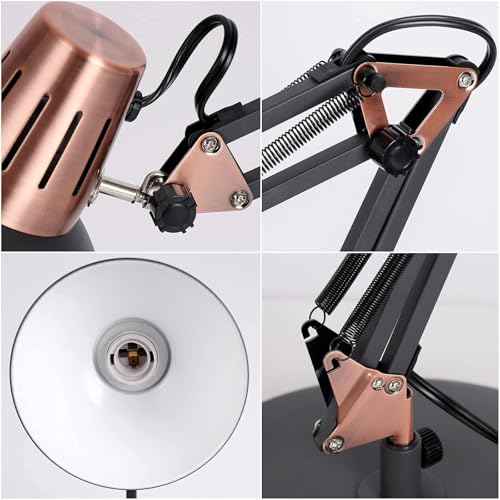 FIRVRE Black Retro Metal Swivel Arm Desk Lamp Adjustable Architect Morden Table Lamp High Task Lamp with Switch for Bedroom Study Room Home Office