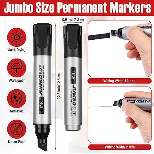 Fuutreo 32 Pcs Jumbo Permanent Markers Bulk Large Chisel Tip Permanent Markers Waterproof Jumbo Pens Quick Drying Office Teacher Supplies(Black)