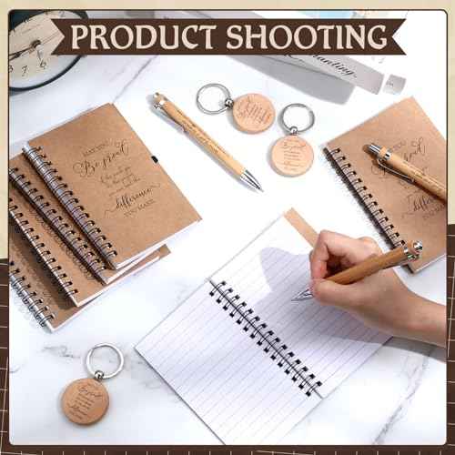 Cholemy 90 Pcs Thank You Gifts Graduation Teachers Employee Appreciation Gifts Bulk Team Coworker Christian Inspirational Spiral Motivational Bamboo Pen Kraft Notebooks with Keychain(Proud)