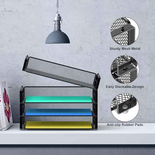 Samstar 4 Pack Stackable Letter Paper Tray, Desk File Organizer Paper Sorter for Letter/A4 Size Folders Documents, Mesh Made