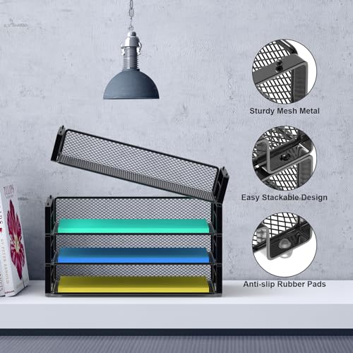 Black Samstar 4-Pack Stackable Mesh Letter Paper Trays Desk Organizer