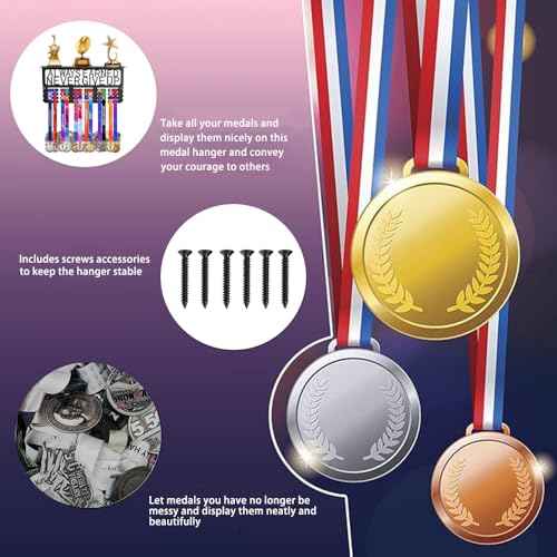 Upgraded Medal Display with Trophy Shelf & Ribbon Holder - Wall Mount Sports Medal Hanger with Motivational Words for Basketball, Gymnastics, Softball, Soccer, Swimming Awards