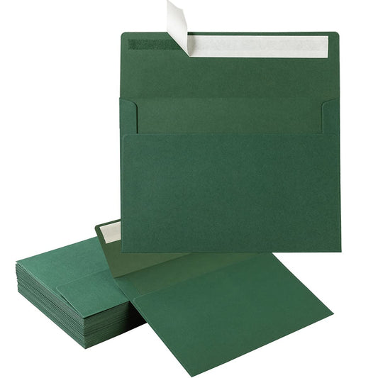 100 Pack A7 Envelopes Self-Adhesive, 5.24 x 7.21 Inches, Dark Green