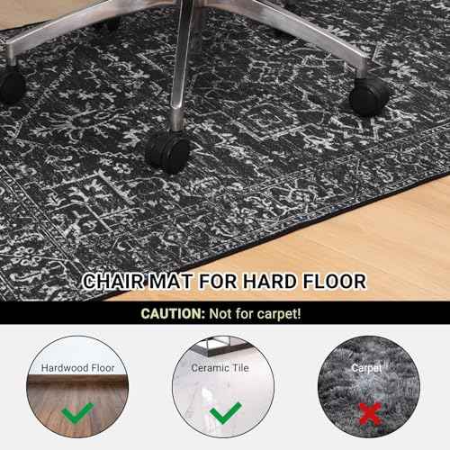 Chair Mat for Hard Floors, QQpony 55"x36" Office Chair Mat for Hard Surface, Area Rug for Living Room, Protector Floor Rug Mat for Home Office (Black)