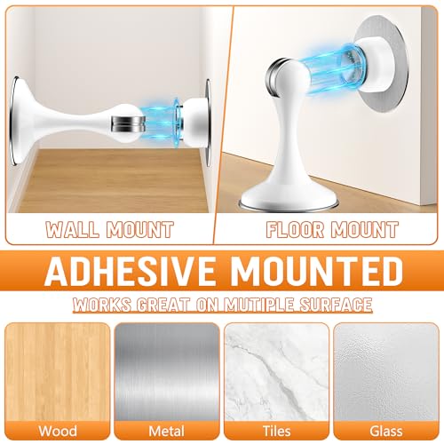 Crosize Magnetic Door Stops 2 Pack, Stainless Steel, White (No-Drill Adhesive or Screws) – 2 Pack
