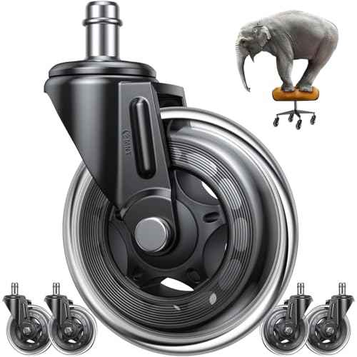 Office Chair Replacement Wheels Set of 5, 3" Heavy Duty Rubber, Safe for All Floors, Quiet, Universal Fit & Quick Installation Easy to Install on Hardwood & Carpet