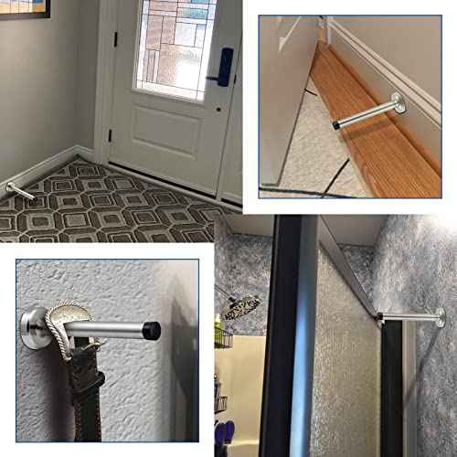 Brushed Nickel Doorstops (10 Pack) - 6 Inch Extra Long Metal Door Stoppers, Wall Mounted Baseboard Door Stop Bumper, Silver