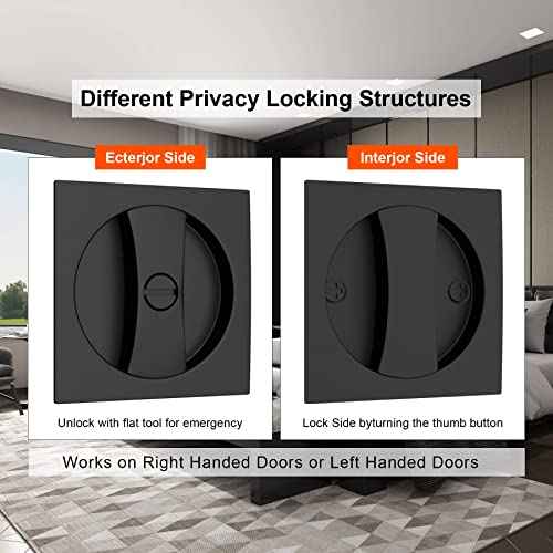 Haidms Matte Black Pocket Door Lock, Square Pocket Door Hardware, Pocket Door Handles, Black Pocket Door Latch Privacy Lock 1 Pack