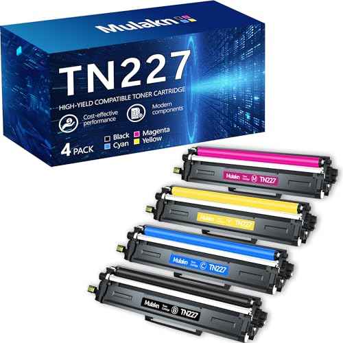 TN-227 BK/C/M/Y High Yield for Brother TN227 TN223 Toner Cartridges Used to MFC-L3770CDW HL-L3270CDW MFC-L3750CDW MFC-L3710CDW HL-L3230CDW HL-L3230CDN HL-L3290CDW Printer - 4Pack