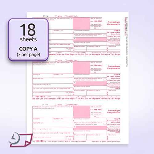 NextDayLabels - 1099-NEC Forms for 2025, 4-Part Tax Forms, Vendor Kit of 50 Laser Forms and 50 Self-Seal Envelopes, Forms Designed for QuickBooks, TFP and Other Accounting Software