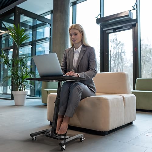 SHW Mobile Height Adjustable Laptop Cart with Lockable Wheels – Black, 15" x 25"