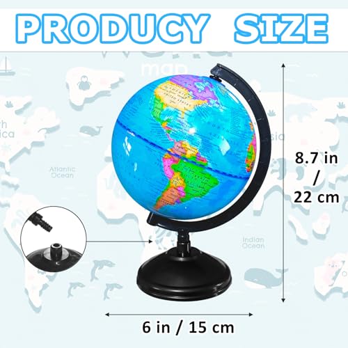 6-inch Kids Educational World Globe with Stand - Rotating Political Map for Classroom & Home Decor