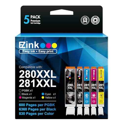 E-Z Ink Compatible Tr8620a Ink Cartridge Replacement for Canon PGI-280XXL CLI-281XXL 280 XXL 281 XXL Compatible with TR8520 TR8620a TR8620 TS702a TS9520 TS9521C TR8520 TS6220 TS6320 TS8220 (5 Pack)