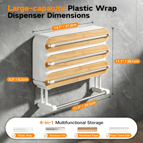 4-in-1 Magnetic Kitchen Wrap Dispenser with Cutter & Paper Towel Holder