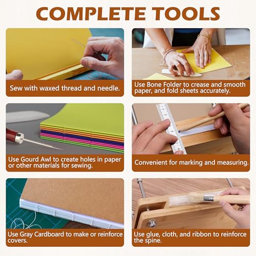HEJIN Book Binding Kits, Book Press with Plastic Bone Folder, Waxed Thread, Book Binding Materials for Beginners Bookbinding Supplies, 11.6 x 7.8 Inches