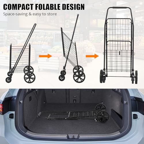Utility Cart with Wheels to Be Used for Shopping, Grocery, Luggage, Picnic, Folding Shopping Cart with 22 Gallon Large Basket, 360¡Æ Swivel Wheels, 110 LBS Large Capacity, Black
