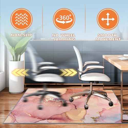 Chair mat, Office Short Pile Chair mat, Non-Slip Noise-Reducing Table and Chair Carpet, Office, Study Decorative Carpet Suitable for Wooden Floors, Laminates and Tiles (Pink Gold, 35x47in)