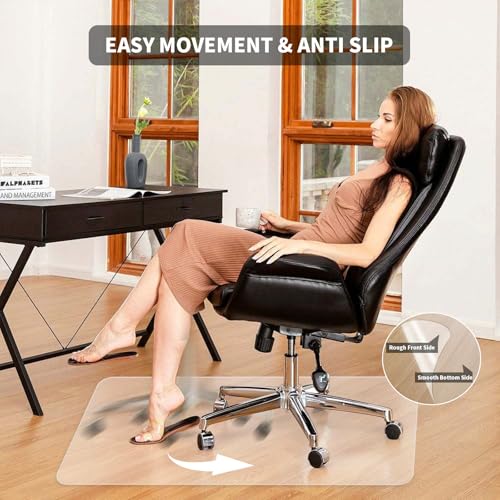 Clear Office Chair Mat for Hardwood Floors, 63" x 51" Extra Large Chair Mat for Hard Wood and Tile Floor, Heavy Duty Floor Protector, Anti-Slip Floor Mat for Rolling Chair,Computer Desk, L Desk