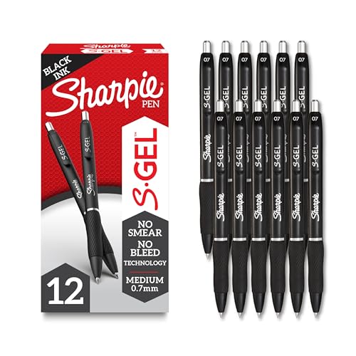 Sharpie S-Gel Gel Pens Black Barrel 12 Count Medium Point (0.7mm) - Smooth, Vivid Writing