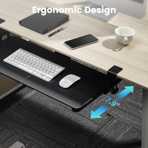Keyboard Tray Under Desk, Slide Out Computer Keyboard & Mouse Tray with C Clamp-on Mount Easy to Install,30" W£¨Including Clamps£© X 12" D Large Size,Black