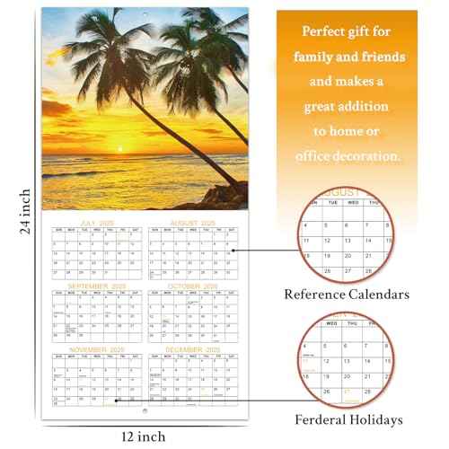 2026 Wall Calendar BEACHES, 12 Months Hangable Wall Calendars, from Jan 2026 - Dec 2026, 12" x 24" (Open), Wall Calendar with Thick Paper