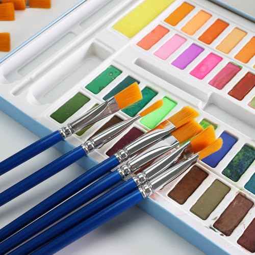 1/2 inch Flat Paint Brushes for Acrylic Painting,40-Pack Small Paint Brushes Bulk with Wooden Handle for Acrylic, Watercolor, Oil, Crafts, Face Body Art
