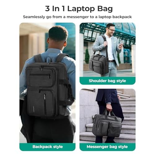 BAGSMART 3 In 1 Laptop Bag for Men, Computer Briefcase 17.3 Inch Laptop Water-Repellent Shoulder Bag, Computer Bag Business Travel Office, Black
