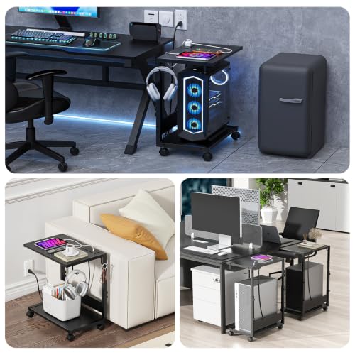 Smoproper Height-Adjustable Computer Tower Stand with Power Outlets (Black) – 2 Outlets, USB & Type-C
