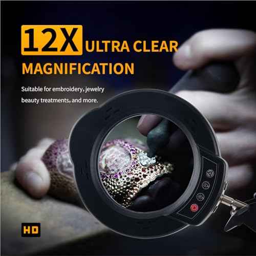 12X Magnifying Glass with Light and Stand,2-in-1 LED Desk Lamp & Clamp,5 Color Modes Brightness Stepless Dimmable,Magnifier with Light Hands Free,Reading,Hobby Close Work