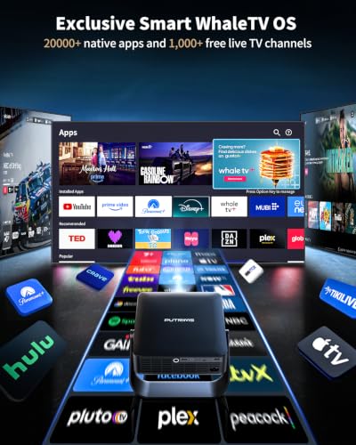 PUTRIMS Black Portable 4K WiFi Bluetooth Mini Projector with Auto Focus