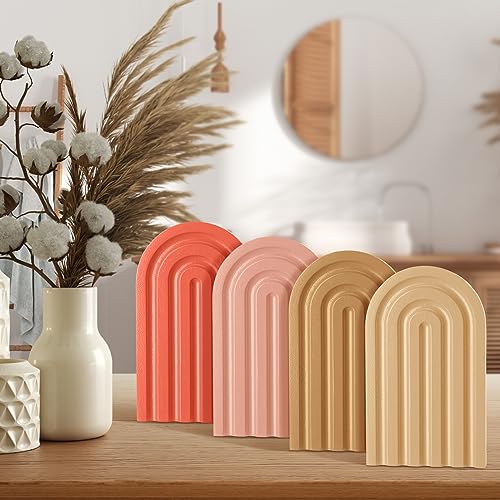 Harloon 4 Pcs Boho Rainbow Wooden Bookends with Colorful Arches, Stable & Decorative
