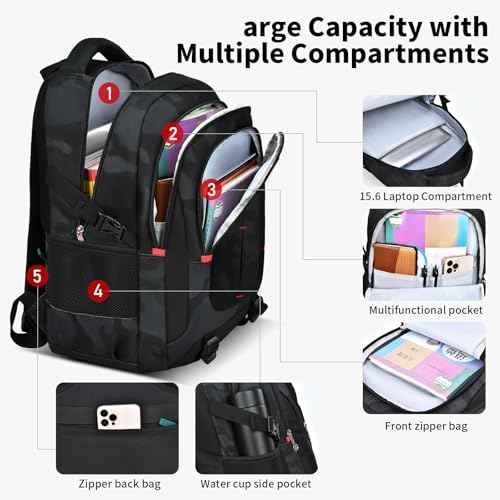 schoolbags for Middle school and high school student£¬high-capacity camo bookbags for Teens boys£¬Water Resistant Anti Theft Travel backpack with Computer compartment Fits 15.6 Inch Laptop