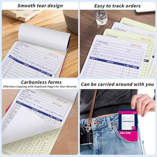 40 Pack Sales Order Book Bulk, 2-Part Carbonless Receipt Form Invoice, White/Yellow, 3-11/32x5-5/8 lnches, General Purpose Sales Book for Small Businesses and Service Providers, 40 Sets per Book