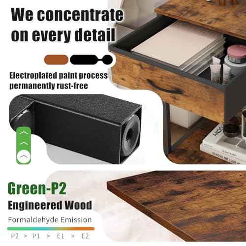 Small Printer Stand for Home Office,End Table with Fabric Drawer, Nightstand for Bedroom & Living Room, Small Sofa Side Table with Storage, Accent Table with Storage