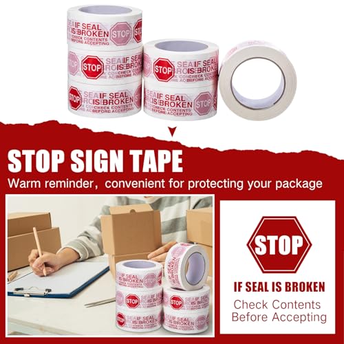 Nezyo 10 Rolls Security Tamper Proof Tape 2 Inch x 110 Yards x 2 Mil Stop Sign Sealing Tape Pre Printed If Seal is Broken Check Contents Before Accepting for Moving Heavy Duty Packing (White)