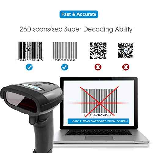 NETUM Wireless Barcode Scanner, 2 in 1 2.4G Wireless & USB Wired 1D Laser Barcode Reader Handheld Bar Code Reader Cordless Rechargeable Bar Code Scanner for Computer MAC Laptop (NT-1698W)