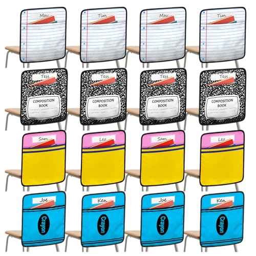 24Pcs chair back storage bag,back to school season classroom chair hanging bag seat back organizer with a name tag multi pocket suitable for kindergartens primary schools and families (mixed style)