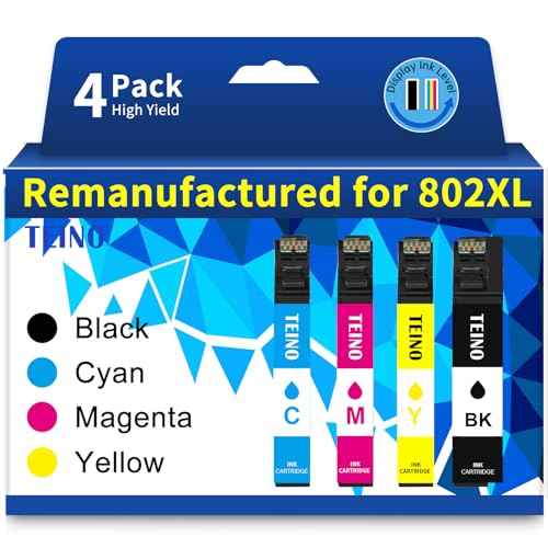 TEINO Remanufactured for Epson 802 802XL Ink Cartridges Combo Pack for Epson Workforce Pro WF-4730 WF-4720 WF-4734 WF-4740 EC-4020 EC-4030 Printer (4-Pack)