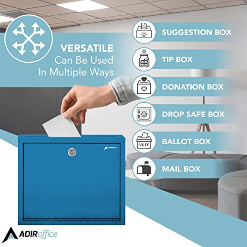 Adir Metal Suggestion Box with Lock & Blue Wall Mount Deposit Box 3x10x12 inch