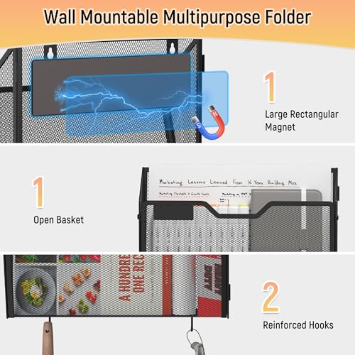 Docnest Magnetic Black 3-Pack Wall Mount Mesh File Holders - Dual-Mount Office Organizer