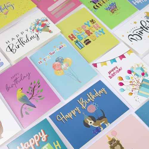 Dessie 120 Unique Happy Birthday Card Assortment 4x6 - Bulk Birthday Cards with Envelopes, Message Inside, Box & Gold Seals ? Assorted Birthday Cards Multipack for Employees Men Women