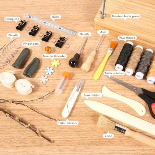 MAKEASY Book Binding Kits with Book Press (11.6x7.8in), DIY Bookbinding Kit with Waxed Thread, Needles, Bone Folder, Scissors & Bookbinding Supplies for Beginners & Professionals