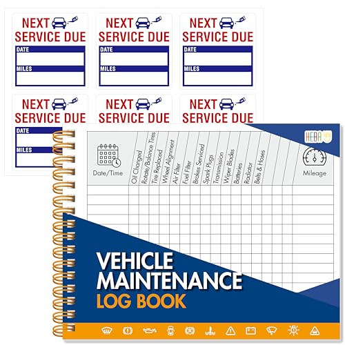 Hebayy Vehicle Maintenance Log Book 110 Sheets with 36 Service Due Stickers, 5.5 x 7.1 Inch Car Repair Recorder
