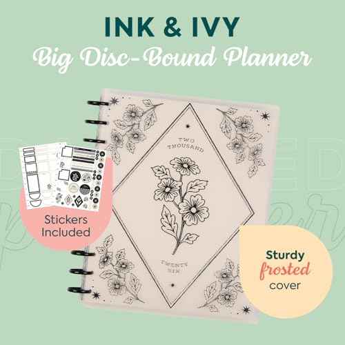 Happy Planner Disc-Bound Planner Jan.?Dec. 2026, Includes 3 Extra Months and 2 Sticker Sheets, Big Size, 8.5" x 11", Dashboard Layout, Ink & Ivy