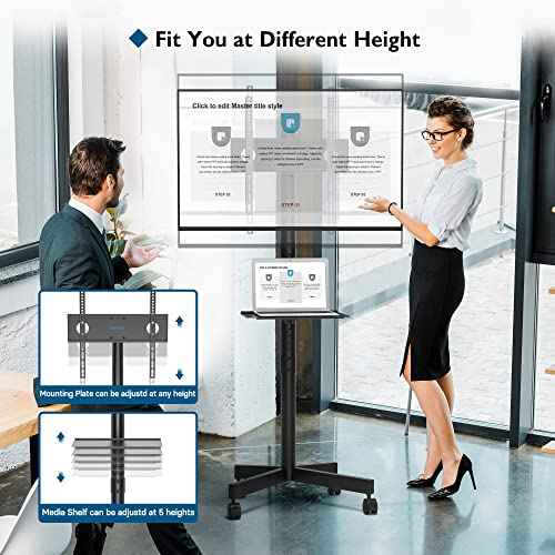 BONTEC Mobile TV Stand for 23-60 Inch TVs, Rolling TV Stand with Locking Wheels, Adjustable Height, Media Shelf, Max VESA 400x400mm, Holds Up to 88lbs