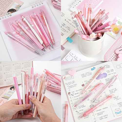 Nicpro 13 Pack Pink Gel Pens Set, Fine Tip Black Ink Pen with 1 Highlighter, Cute Pen for Journaling, Back to School Office Supplies for Teacher Student Gift, Pink Desk Accessories for Girl Stationery