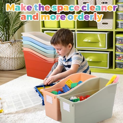 Suzile 6 Pcs Book Storage Bins with Labels Plastic Boho Folder Magazine File Holder Interlocking for Office Classroom Home book Organizer Container (Classic Colors)