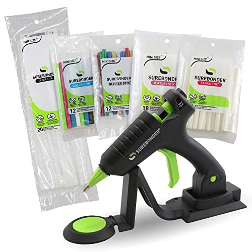 Surebonder Ultimate Creators Kit, Hot Glue Gun, Surebonder CL-195F Cordless Detail Tip Mini Glue Gun with 80 Specialty Glue Sticks, All Purpose, Color, Glitter, Jewelry, and Fabric